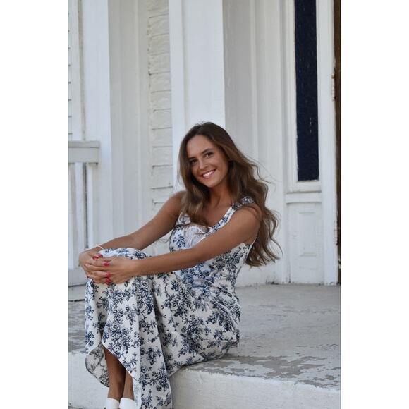 JASON WU White Blue Floral Print Sleeveless Lace Insert Criss Cross Back Dress12 - Picture 16 of 16